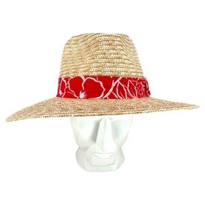 BRIXTON | NWT Joanna Straw Hat M Medium Honey Aloha Red UPF 50 Adjustable